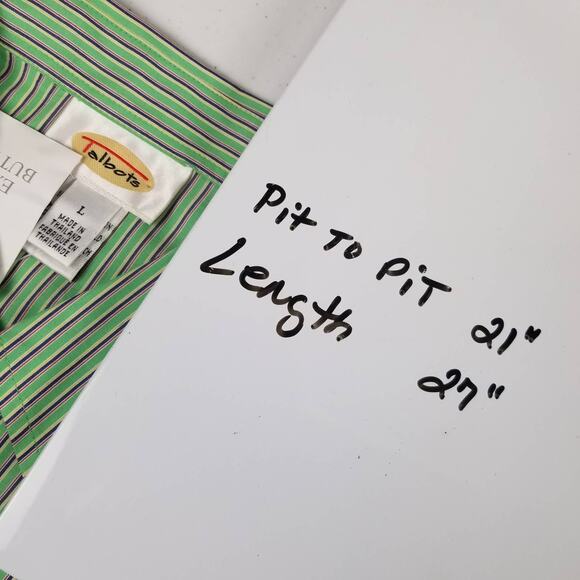 Talbots Green Blue Pink Pin Stripe Top Blouse Button Down NEW Size Large - Picture 5 of 5